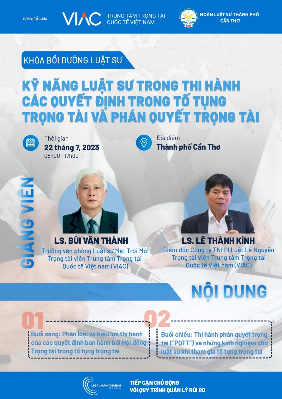 Khoá bồi dưỡng luật sư - kỹ năng luật sư trong thi hành các quyết định trong tố tụng trọng tài và phán quyết trọng tài- Đoàn luật sư thành phố Cần Thơ